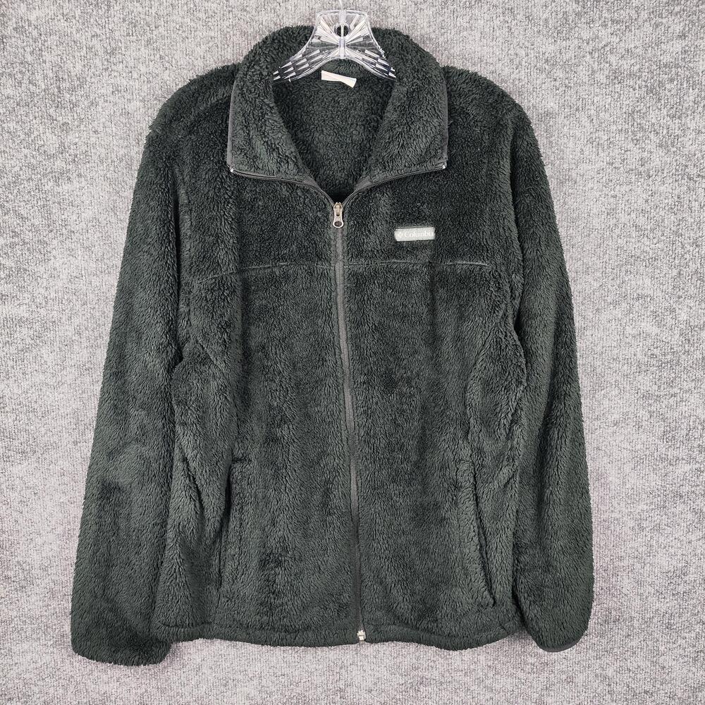 Columbia Jacket Mens Large Green Sherpa Fleece Full Zip Warm Outdoor Hiking